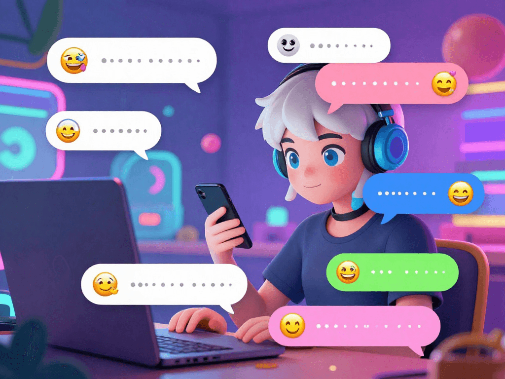 Hentai AI chat interaction in a vibrant virtual chatroom with animated avatars.