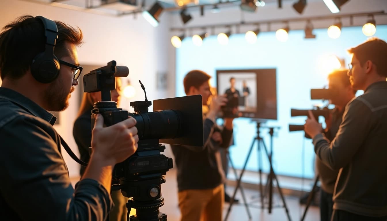 Film crew showcasing Edmonton production companies during a studio shoot.