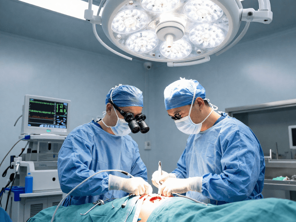 Bel fıtığı ameliyatı in progress showcasing advanced surgical techniques and professional medical team.