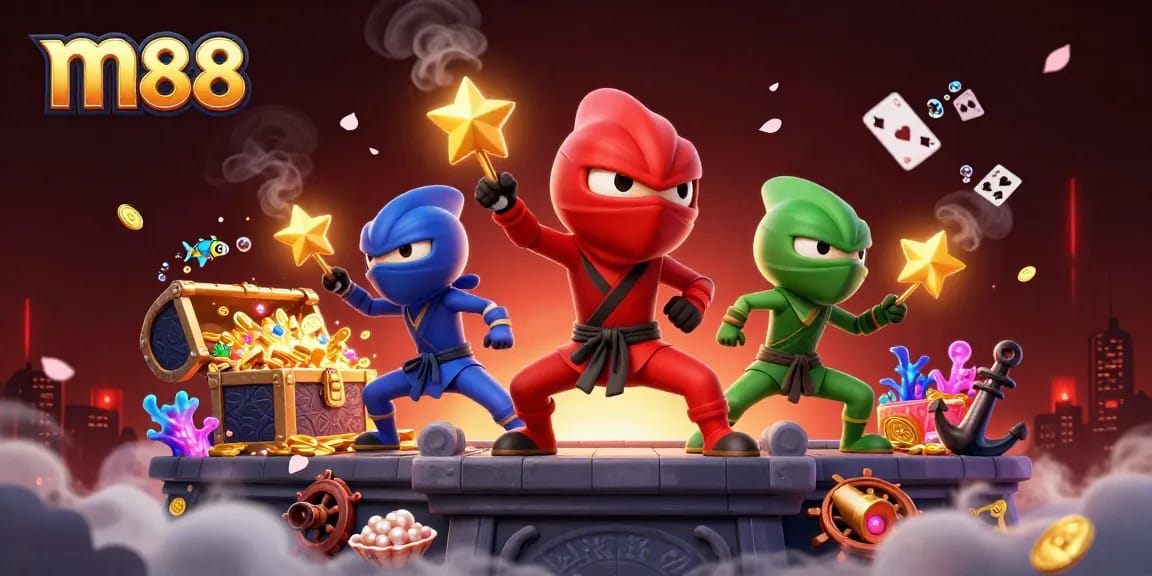 M88 players enjoy thrilling gambling experiences with ninja chameleons and casino elements.