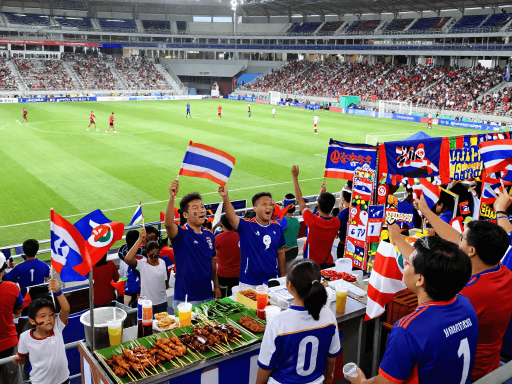 แฟนบอลไทยเชียร์ในสนามฟุตบอล ระหว่างการแข่งขัน ราคาบอลโลกนัดชิง