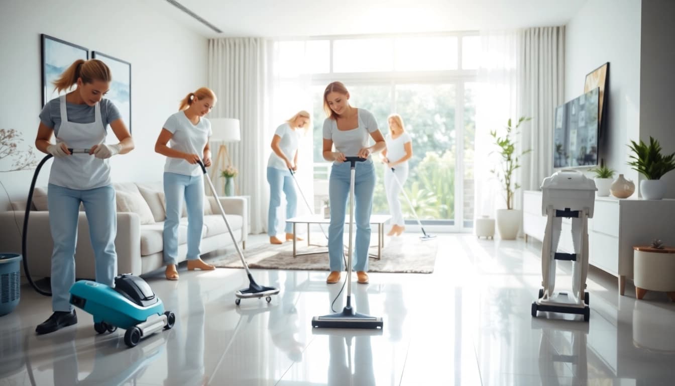 Experience quality Bond cleaning Logan services showcased by professional cleaners in a bright apartment.