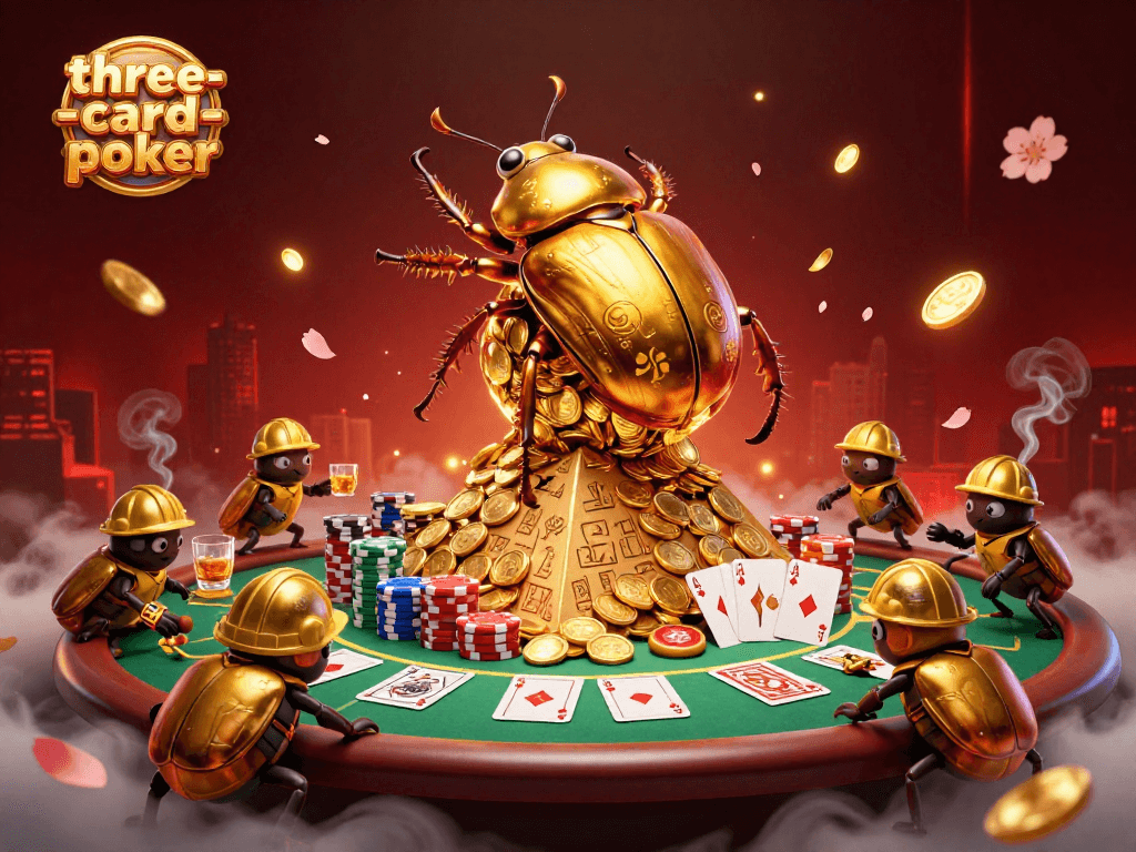 Players strategize in three-card-poker, engaging with chips and cards.
