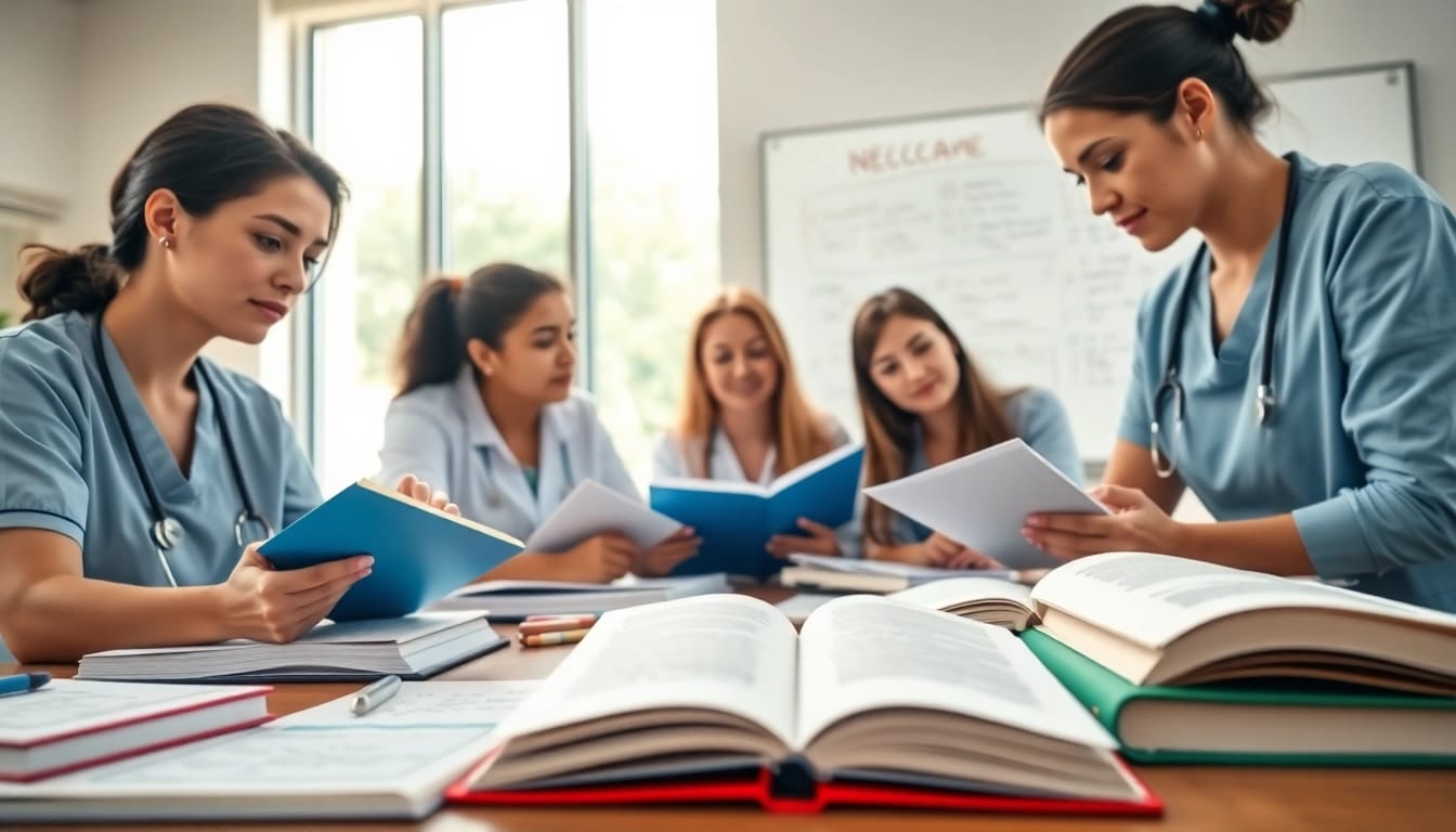 Students engaged at Houston Trusted Nclex review center, immersed in NCLEX study materials.