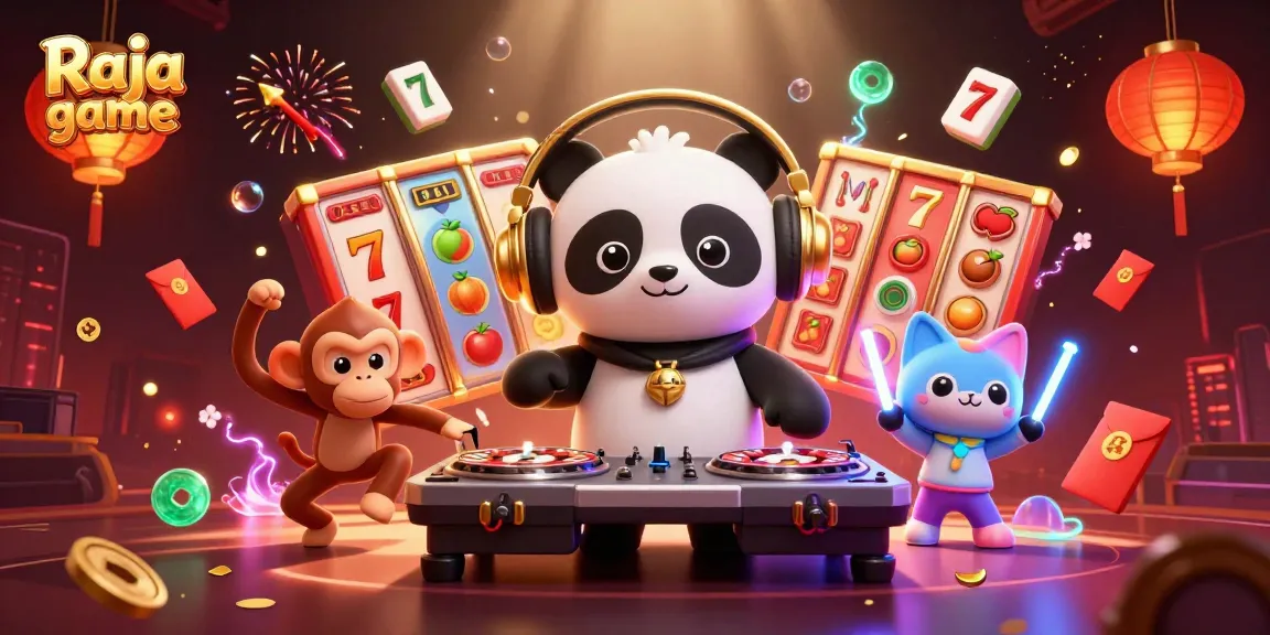 Experience the thrilling Raja game with vibrant characters and dynamic casino elements in a captivating illustration.