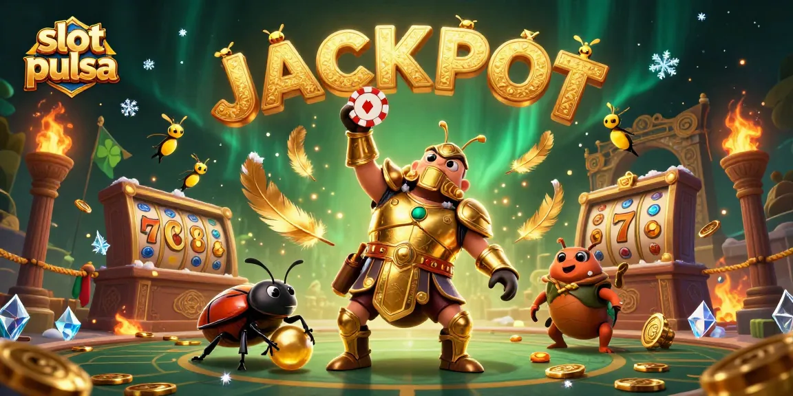 Menangkan slot pulsa dengan ilustrasi mengesankan dari karakter beruang hercules dalam armor emas di arena pertarungan.