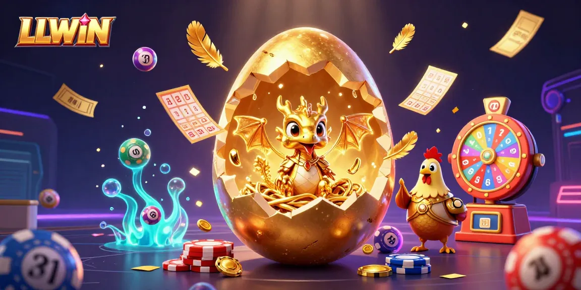 Engage with LLWIN's thrilling jackpot scene featuring a golden dragon, poker chips, and dynamic lottery elements.