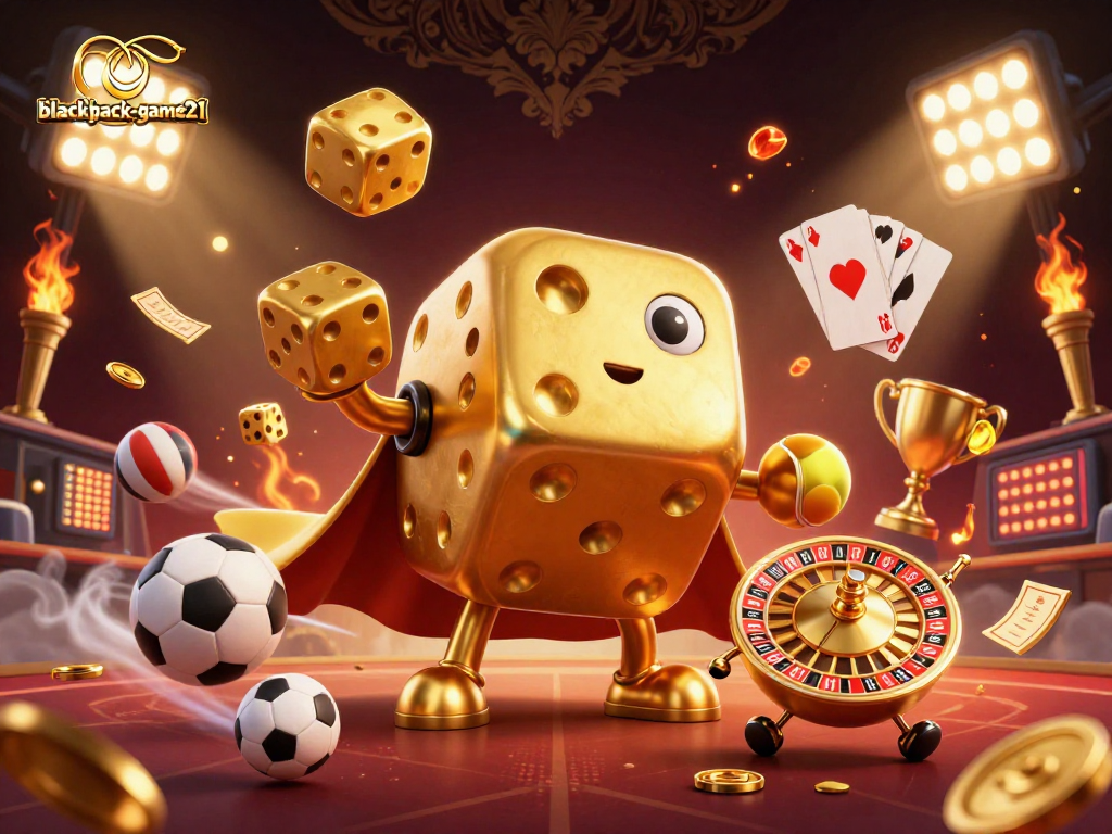 Experience the excitement of blackjack-game21 with a dynamic 3D illustration showcasing vibrant casino themes.