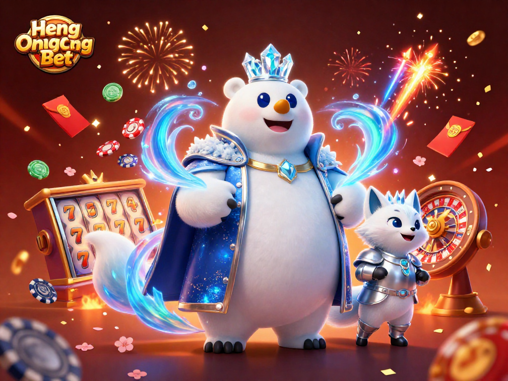 Experience the excitement of Heng Ong Bet with this vibrant 3D casino scene featuring engaging slot machines and dynamic characters.