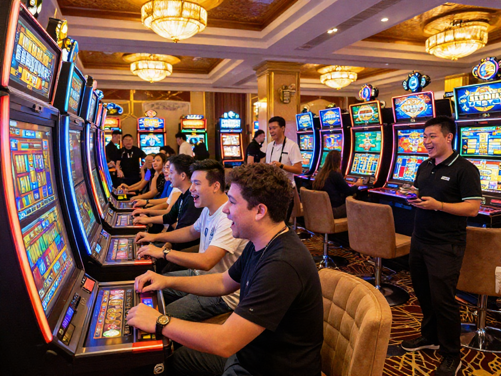 Experience the excitement of Slot MAHJONGJP88 games in a lively casino atmosphere.
