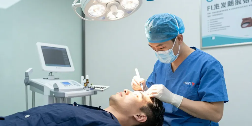 Hair Transplant Malaysia procedure showing a surgeon performing SMART™ FUE on a patient.