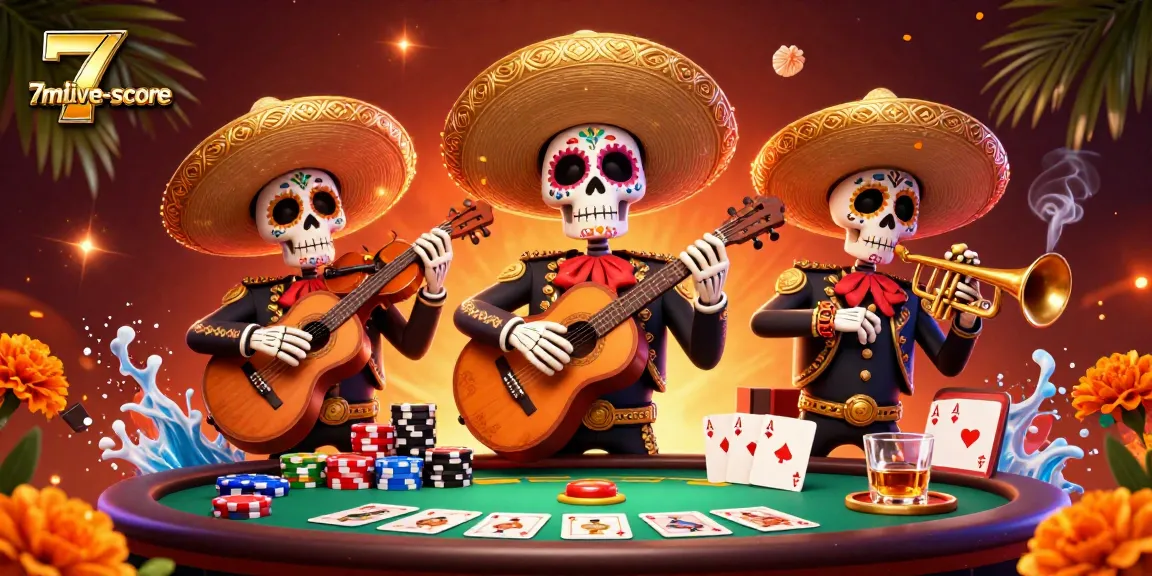 Engage with the thrilling poker scene at 7mlive-score featuring a vibrant mariachi band.
