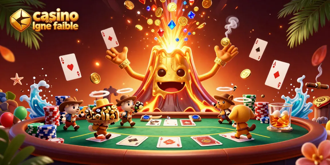 Découvrez le casino en ligne fiable avec un volcan doré éruptant, des animaux aventuriers et des jetons de poker créatifs.