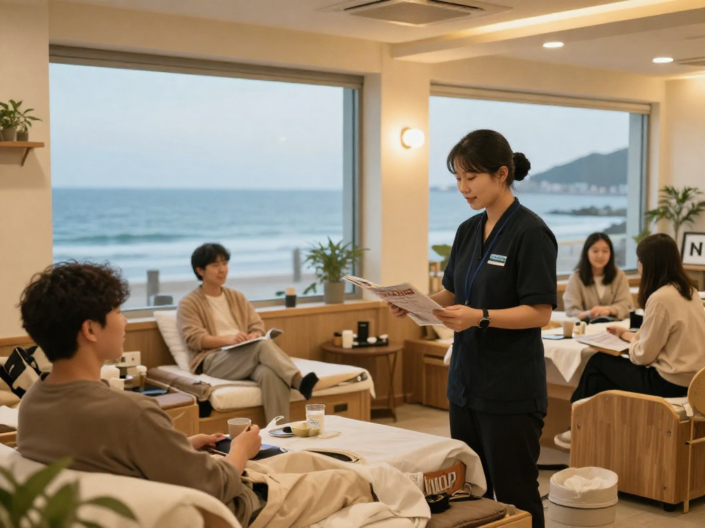 Enjoying 여수오피 services at a local business with ocean view, trusted provider for relaxation and healing.