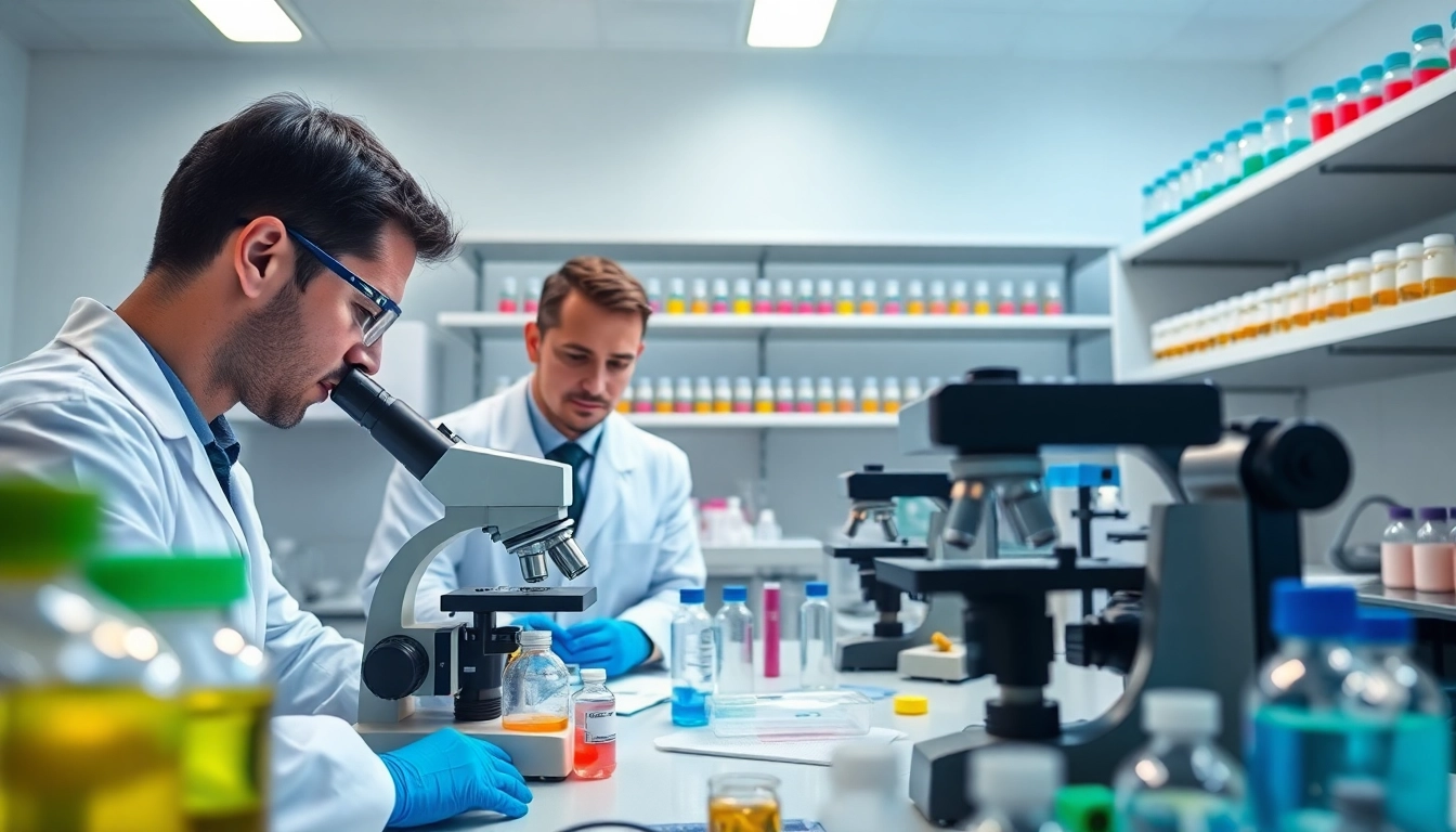 Analyze peptides in a modern lab environment, showcasing scientific research and vibrant samples.