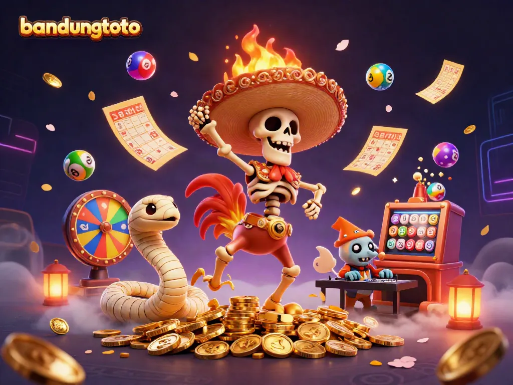 Experience the excitement of bandungtoto with a colorful, dynamic casino scene filled with game elements.