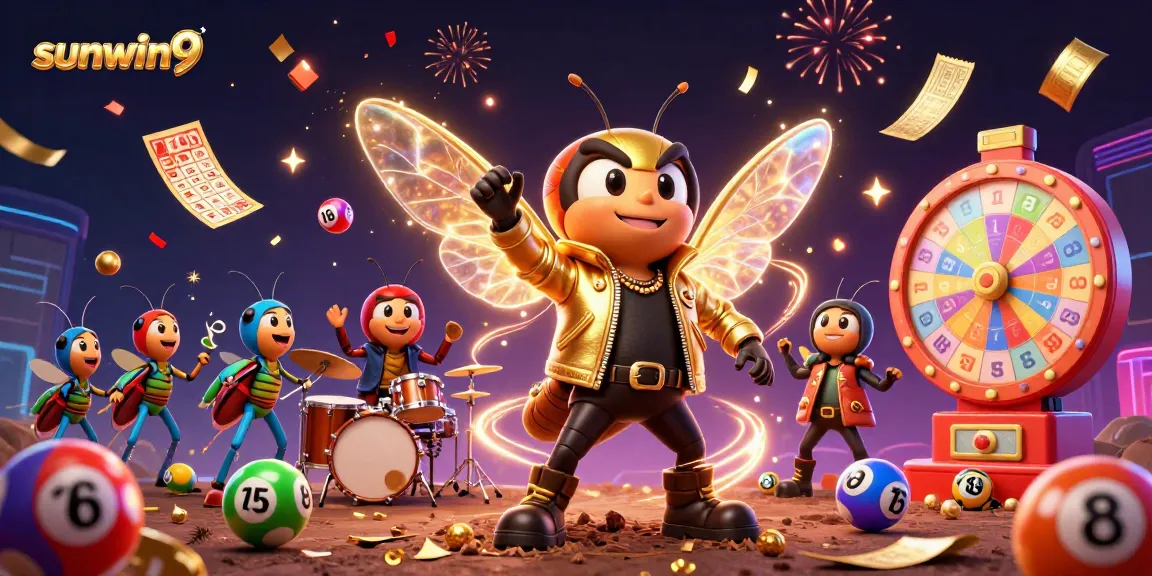 Experience the excitement of sunwin9 with vibrant lottery balls and energetic characters in a lively casino scene.