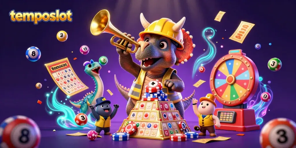temposlot menghadirkan triceratops membangun piramida chip poker dengan latar belakang yang mendebarkan