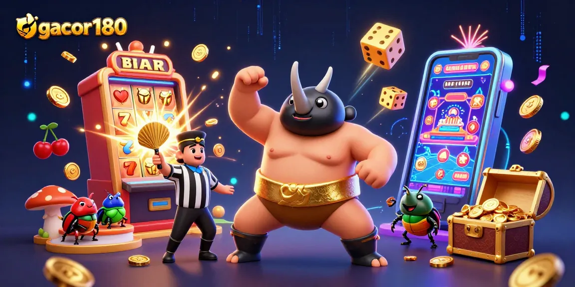 Gacor180 menampilkan juara sumo kumbang badak 3D dengan uang emas terbang di kasino virtual.