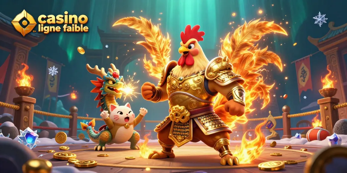 Découvrez une illustration dynamique de guerre au casino en ligne fiable avec un coq samouraï et un dragon.