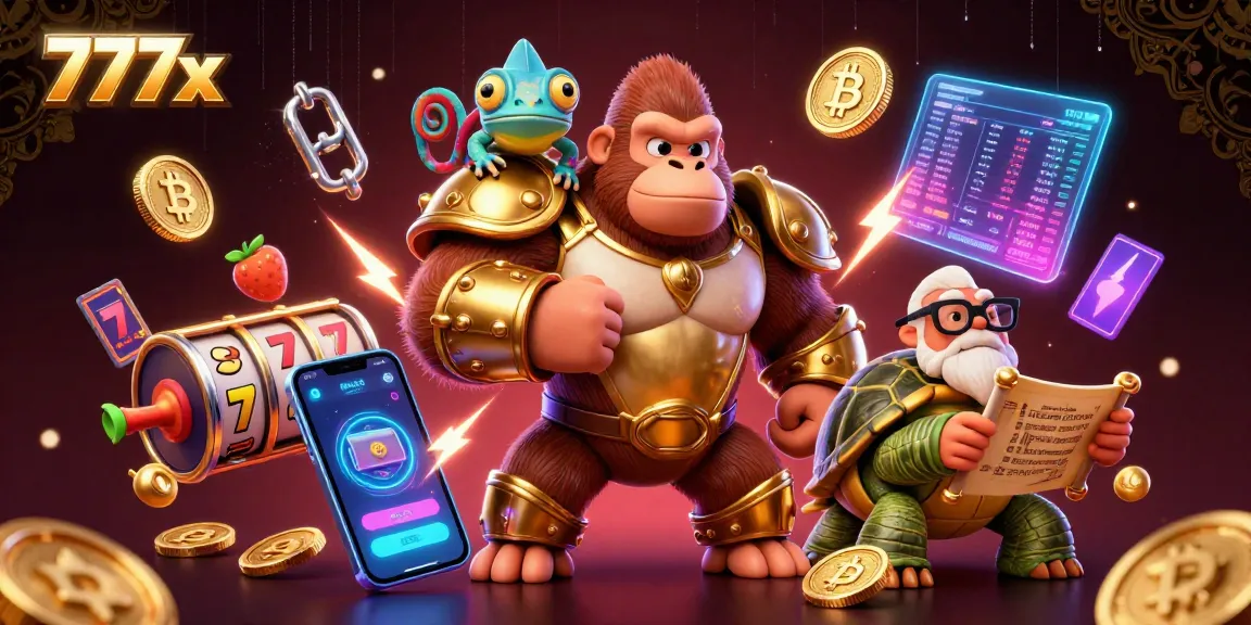 Experience the thrill of 777x as the gorilla king dominates a vibrant casino scene.