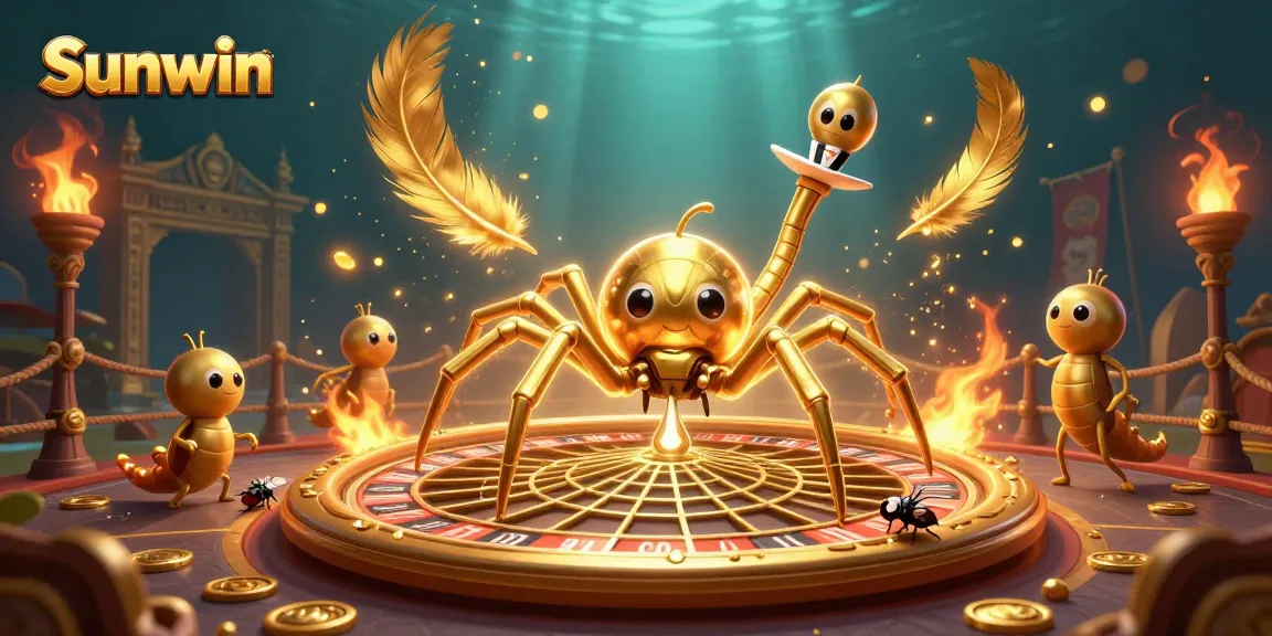 Sunwin spider and croupier in a dynamic casino scene enhancing roulette wheel excitement.