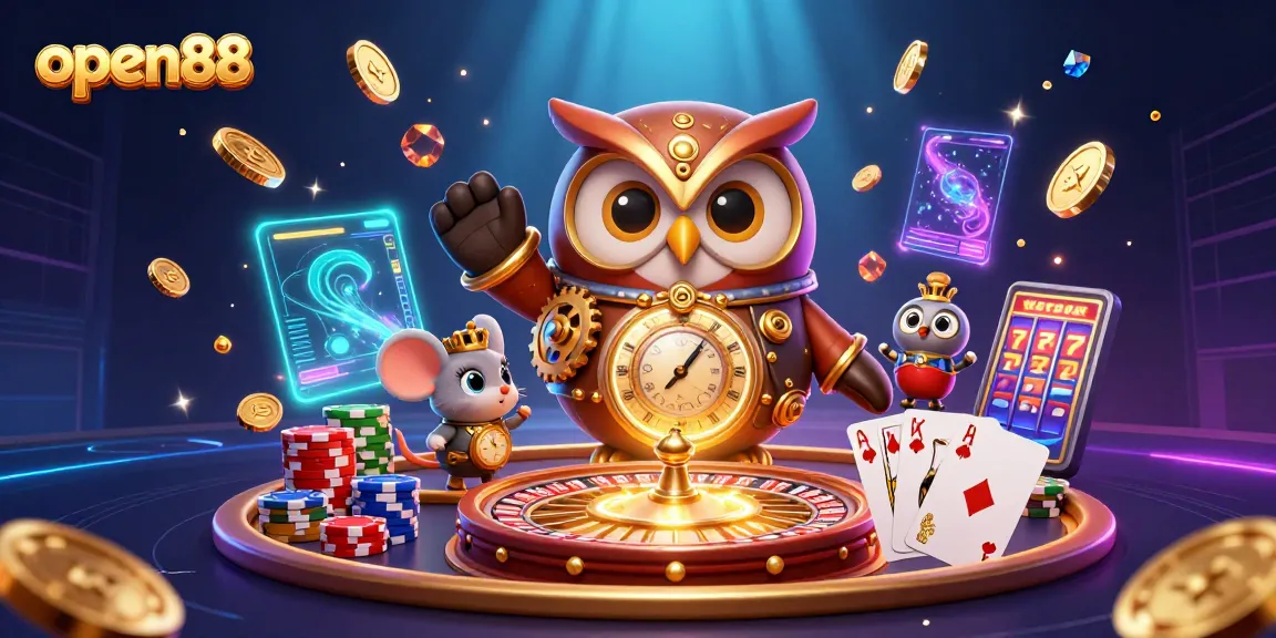 Engage in thrilling casino adventures with open88’s vibrant 3D owl and captivating steampunk elements.