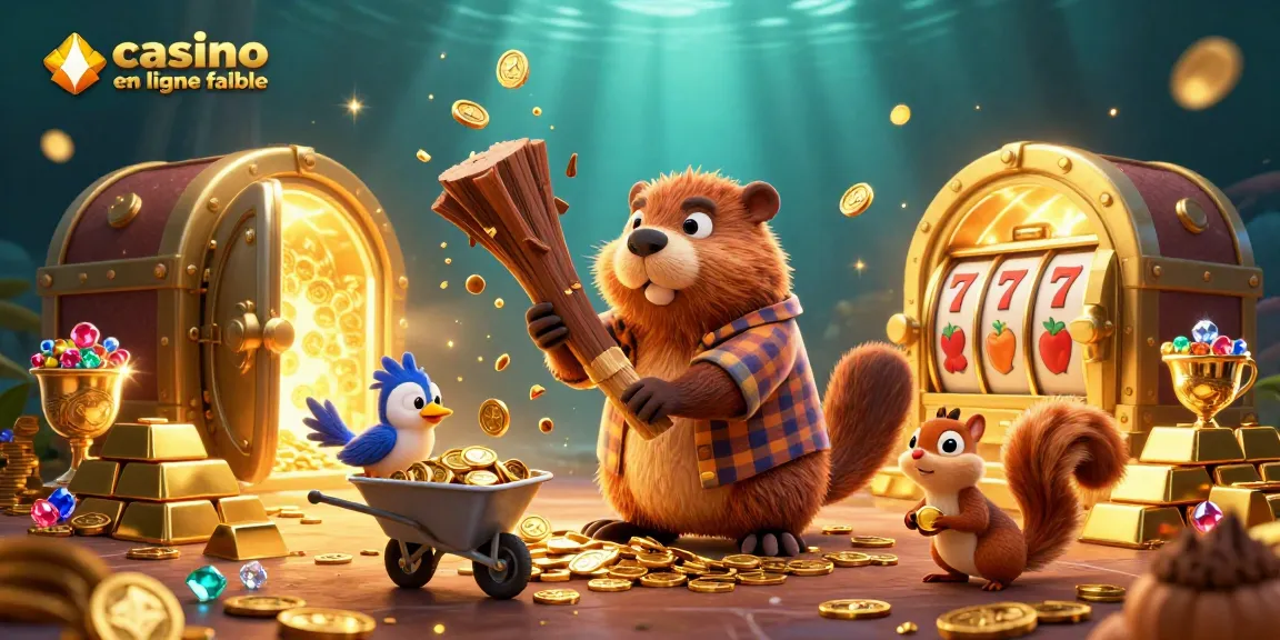 Visuel vibrant illustrant le casino en ligne fiable avec des personnages amusants et des trésors scintillants.