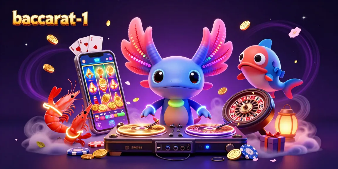 Baccarat-1 brings excitement with animated DJ axolotl, dancing shrimp, and casino games.
