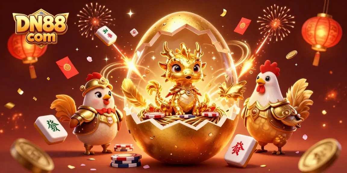 Experience the excitement of DN88 com with a golden dragon and poker chips in this vibrant casino scene.