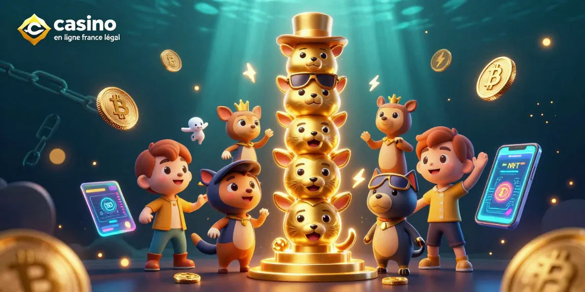 Profitez d'une illustration animée de casino en ligne france légal avec un totem et des pièces de crypto-monnaie.