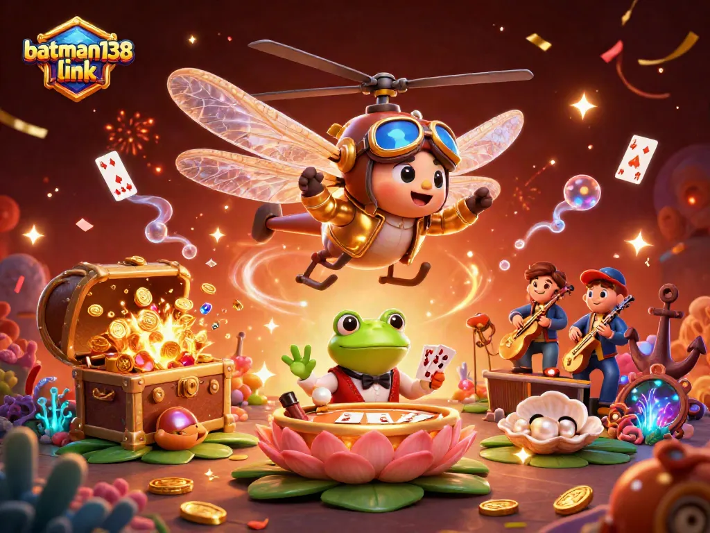Engage with the batman138 link for vibrant casino action featuring a dragonfly pilot, frog dealer, and musicians.