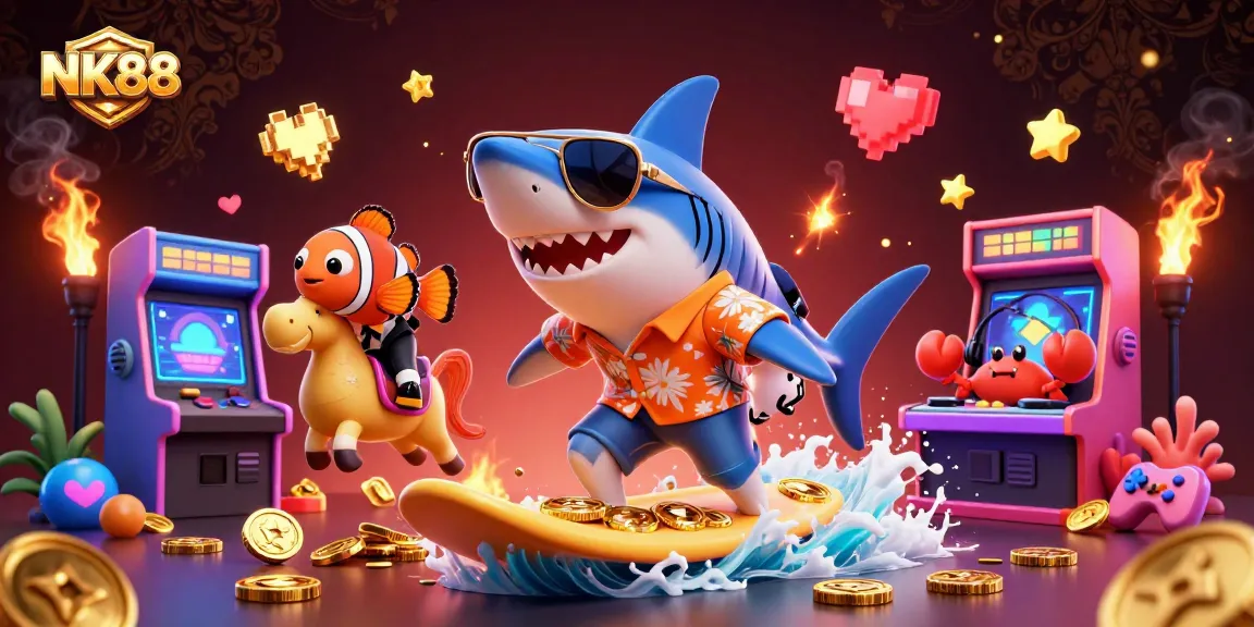 Engage with the dynamic world of NK88 by surfing through a wave of fun casino elements and vibrant characters.