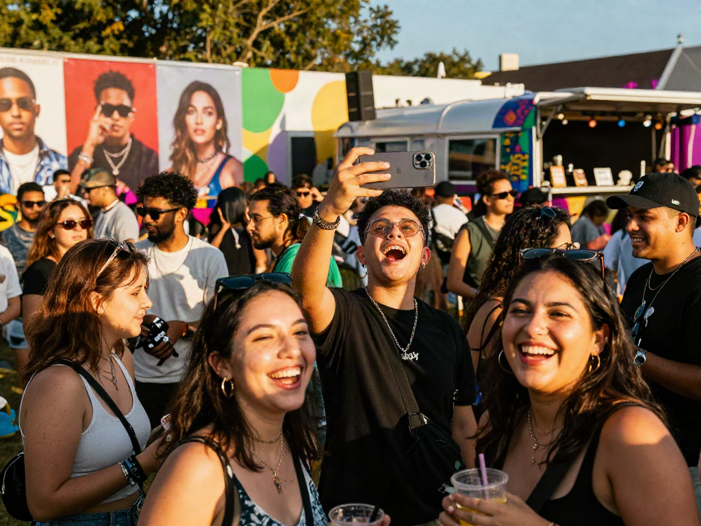 Compare your selfie to celebs i look like at a lively festival.