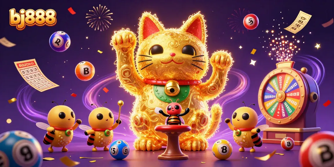 Engage with bj888's vibrant casino atmosphere featuring a lucky cat and dynamic games.