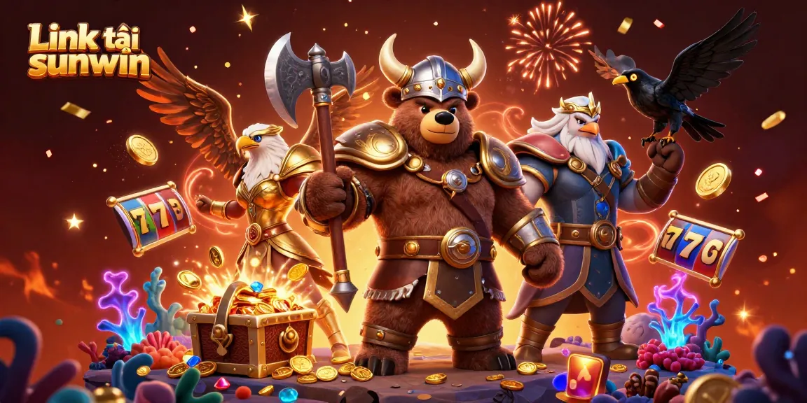 Experience vibrant excitement with Link tải sunwin, featuring dynamic Viking characters and golden casino treasures.