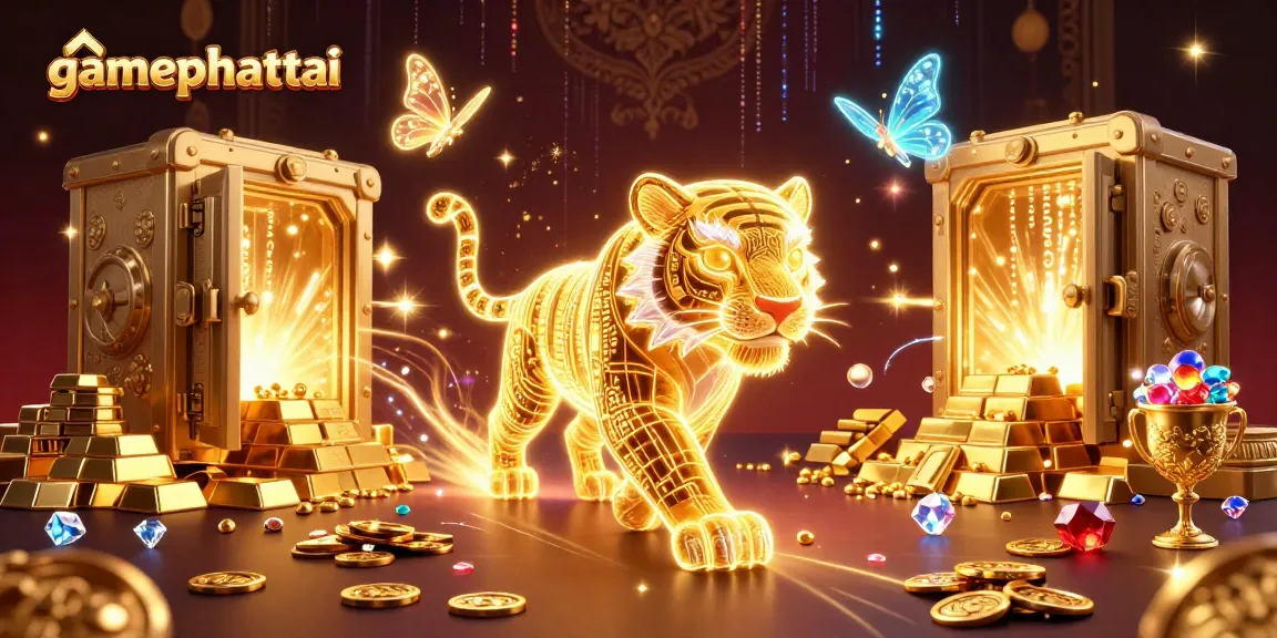 Experience gamephattai with a spectacular golden tiger in a vibrant casino scene.