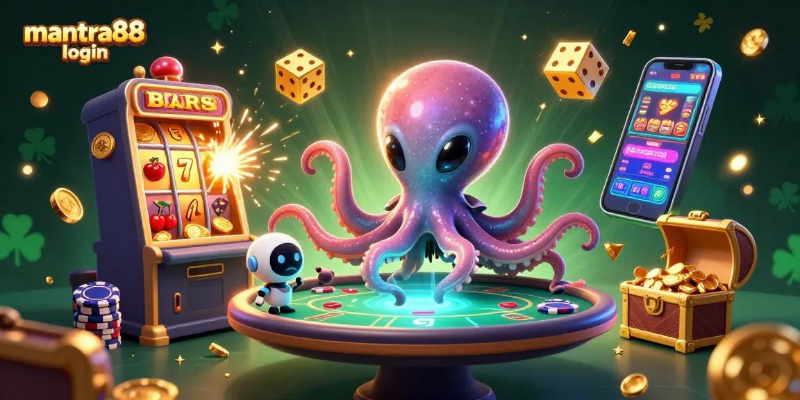 Exciting mantra88 login scene featuring an alien octopus at a holographic poker table.