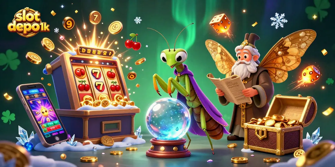 Bermain slot depo 1k dengan keberuntungan besar di mesin slot berkilau dan simbol keberuntungan.