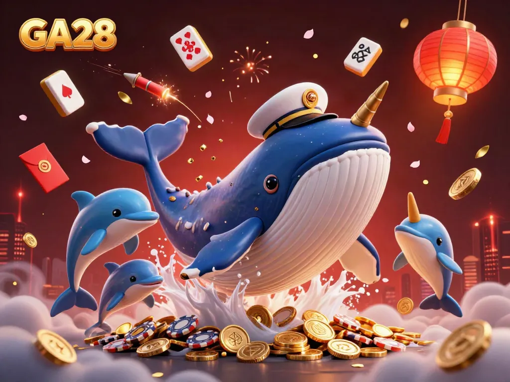 Engage with GA28 as a whimsical whale and playful dolphins celebrate casino adventures.