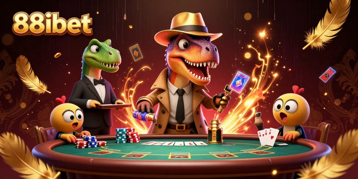 Experience thrilling poker action with 88ibet's illustrated casino scene featuring unique characters and vibrant elements.