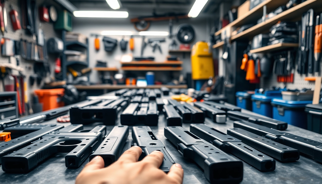 Showcasing precise glock slides in a professional workshop setting, emphasizing craftsmanship and durability.