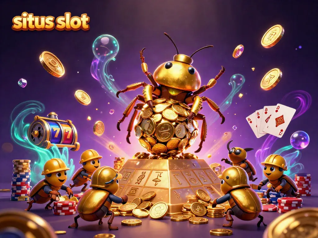 Visualisasi situs slot yang mempesona dengan kalung koin emas dan simbol kasino yang berkilauan.