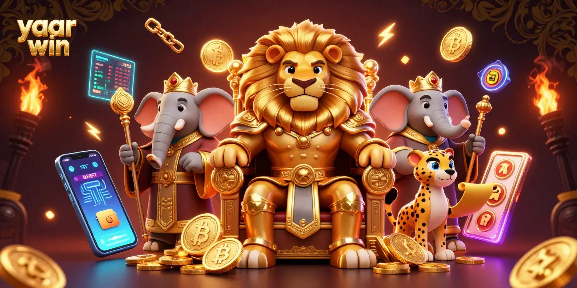 Experience the thrill of yaar win with a majestic lion king and sparkling casino elements!