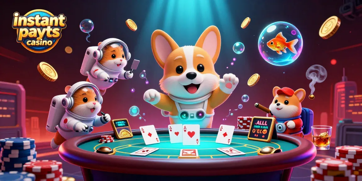 Experience instant payouts casino action in a vibrant space station casino scene featuring a playful astronaut corgi.