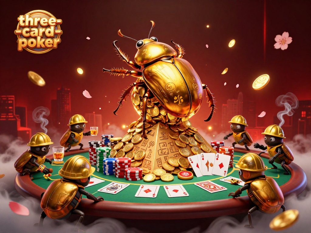 Players strategize in three-card-poker, engaging with chips and cards.