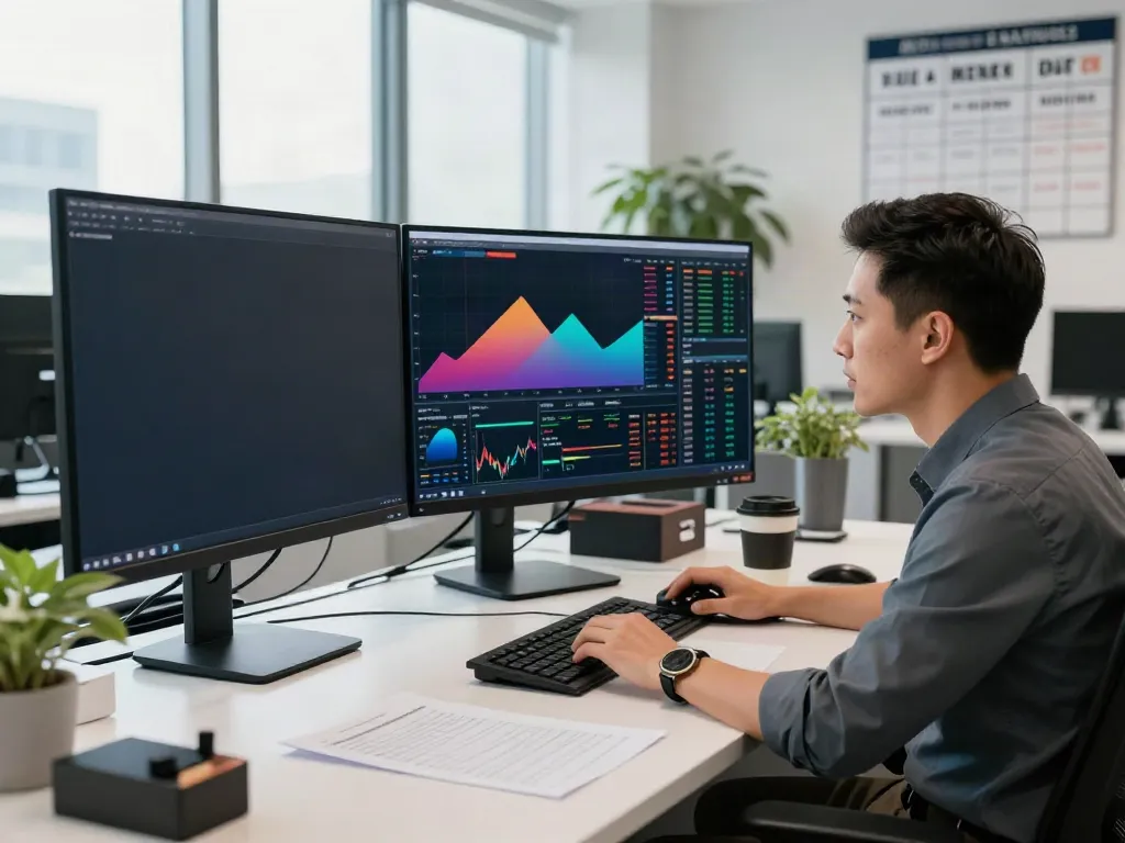 Traders utilizing tradingview官网 for real-time market analysis in a modern office setting.