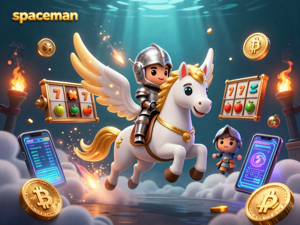Spin to win with spaceman in this vibrant 3D illustration featuring slot elements and mystical characters.
