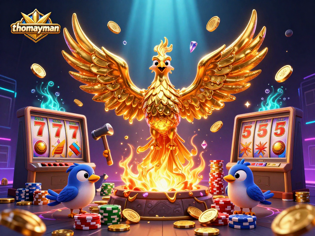 Experience thrilling wins with thomayman in this vibrant 3D casino slot scene.