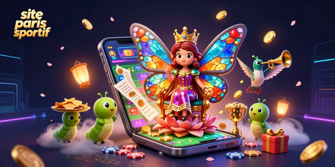 Placez vos paris avec le meilleur site paris sportif, une illustration dynamique d'une reine papillon dans un casino.